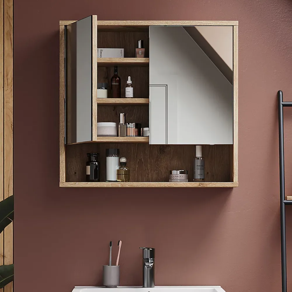 Vicco miroir de salle de bain Chêne Viking 70x65cm avec 2 portes