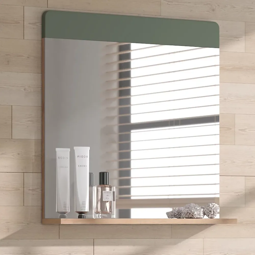 Armoire De Toilette|Vicco Miroir de salle de bain Vert/force de lor Chêne 60x62cm avec tablette