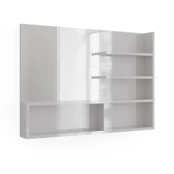 Armoire De Toilette|Vicco Miroir mural Blanc Haute brillance 89.8x65cm avec compartiments ouverts