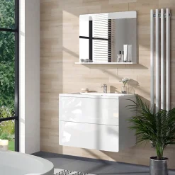 Armoire De Toilette|Vicco Miroir mural Blanc Haute brillance 80.1x62cm avec étagère