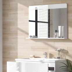 Armoire De Toilette|Vicco Miroir mural Blanc Haute brillance 80.1x62cm avec étagère