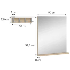 Vicco Miroir mural Blanc 50x51.6cm avec étagère