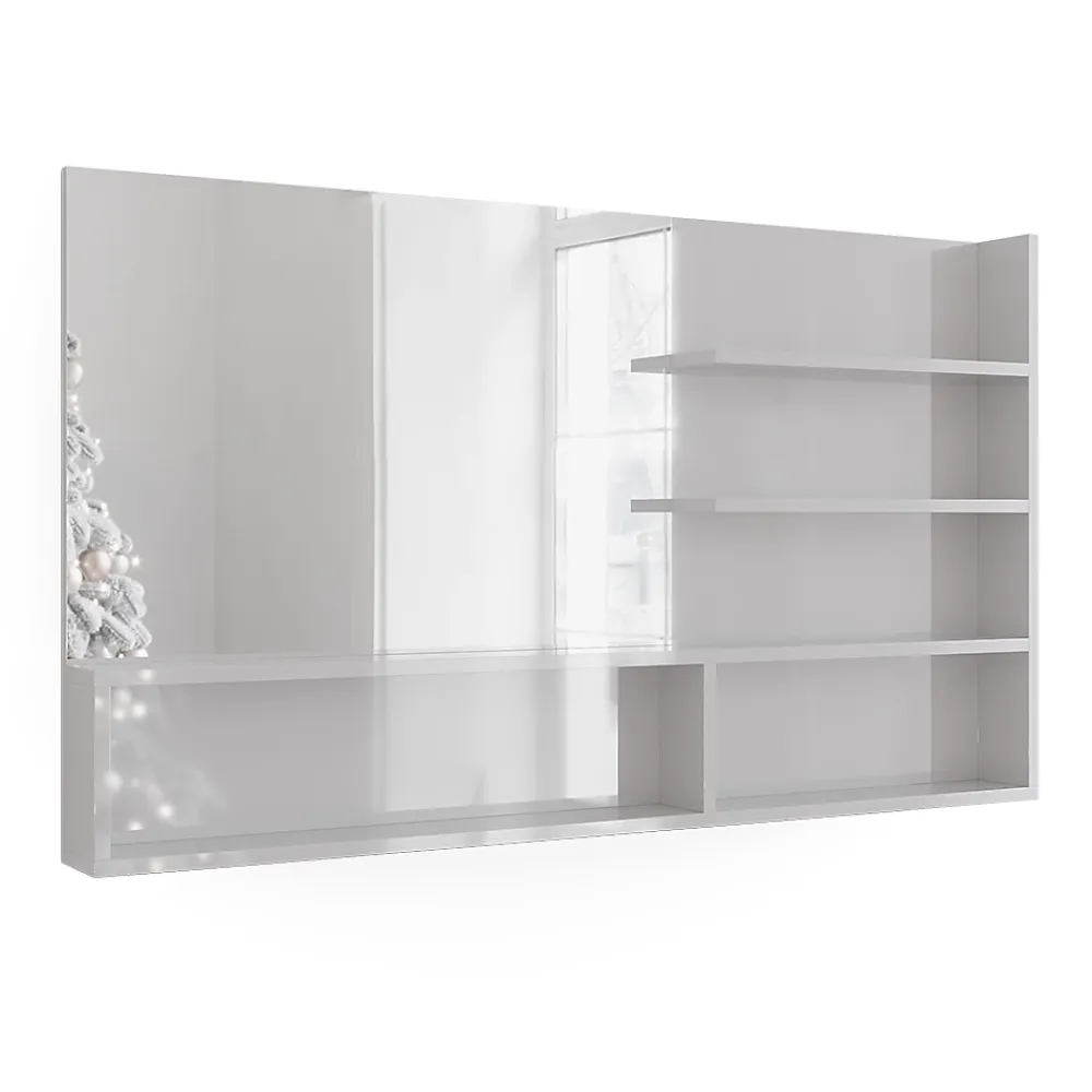 Vicco Étagère à miroir Blanc Haute brillance 119.8x70cm avec compartiments ouverts