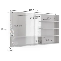 Vicco Étagère à miroir Blanc Haute brillance 119.8x70cm avec compartiments ouverts