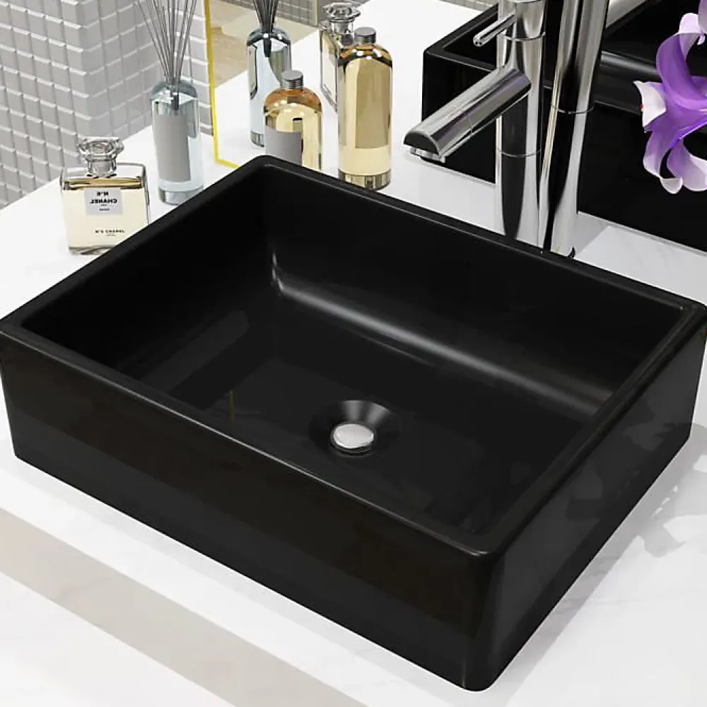 Vidaxl Lavabo Céramique Rectangulaire Noir Vasque Salle de Bain Toilette 142734
