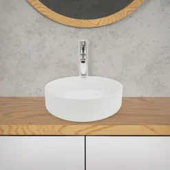 Vasque À Poser|ECD Germany Évier céramique vasque a poser ronde moderne lave-mains salle de bain 355 mm