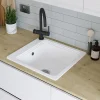 Evier Et Robinet De Buanderie|GoodHome Évier de cuisine 1 cuve en composite de quartz blanc mat avec accessoires Romesco
