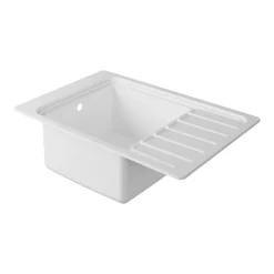 GoodHome Évier de cuisine 1 cuve et 1 égouttoir en composite de quartz blanc mat avec accessoires Romesco
