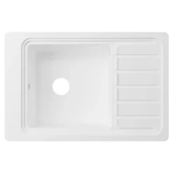 GoodHome Évier de cuisine 1 cuve et 1 égouttoir en composite de quartz blanc mat avec accessoires Romesco