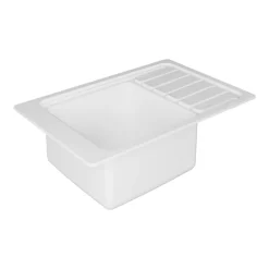 GoodHome Évier de cuisine 1 cuve et 1 égouttoir en composite de quartz blanc mat avec accessoires Romesco