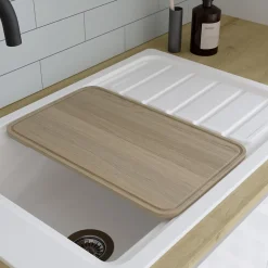 GoodHome Évier de cuisine 1 cuve et 1 égouttoir en composite de quartz blanc mat avec accessoires Romesco