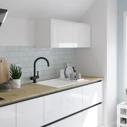 GoodHome Évier de cuisine 1 cuve et 1 égouttoir en composite de quartz blanc mat avec accessoires Romesco