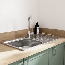 Evier Et Robinet De Buanderie| Évier de cuisine à encastrer 1 bac Turing inox satiné