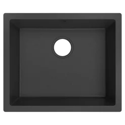 Evier Et Robinet De Buanderie|GoodHome Évier de cuisine en composite de quartz noir mat 1 bac à encastrer Sorrel
