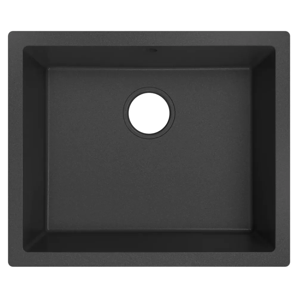 Evier Et Robinet De Buanderie|GoodHome Évier de cuisine en composite de quartz noir mat 1 bac à encastrer Sorrel