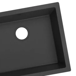 Evier Et Robinet De Buanderie|GoodHome Évier de cuisine en composite de quartz noir mat 1 bac à encastrer Sorrel