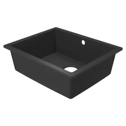 Evier Et Robinet De Buanderie|GoodHome Évier de cuisine en composite de quartz noir mat 1 bac à encastrer Sorrel