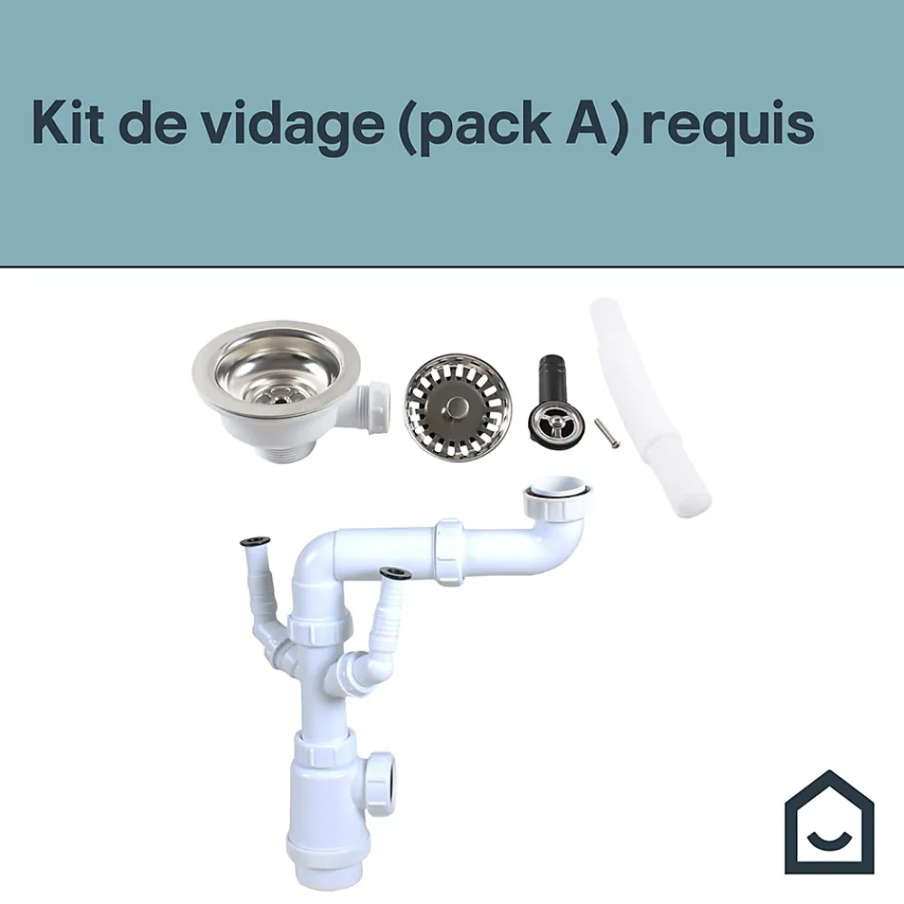 Evier Et Robinet De Buanderie|GoodHome Évier de cuisine en composite de quartz noir 1 bac à encastrer Hawking + égouttoir