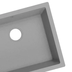 Evier Et Robinet De Buanderie|GoodHome Évier de cuisine en composite de quartz gris mat 1 bac à encastrer Sorrel