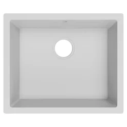 Evier Et Robinet De Buanderie|GoodHome Évier de cuisine en composite de quartz blanc mat 1 bac à encastrer Sorrel