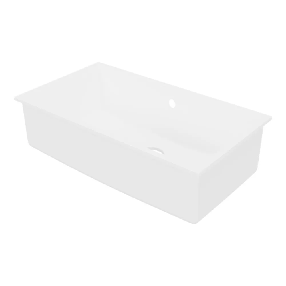GoodHome Évier de cuisine en composite de quartz blanc 1 bac à encastrer Sorrel
