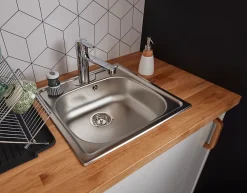 Evier Et Robinet De Buanderie| Évier de cuisine en inox satiné 1 bac à encastrer Gamow