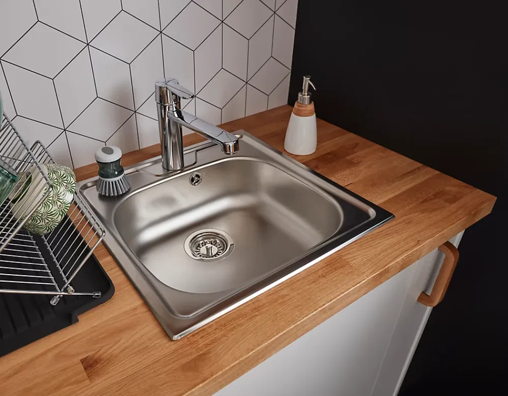 Evier Et Robinet De Buanderie| Évier de cuisine en inox satiné 1 bac à encastrer Gamow