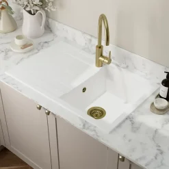 GoodHome Évier de cuisine en résine blanc 1 bac à encastrer et égouttoir Keluak