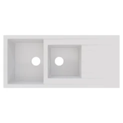 GoodHome Évier de cuisine en résine blanc 2 bacs à encastrer et égouttoir Keluak