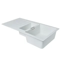 GoodHome Évier en composite de quartz blanc 1,5 bacs à encastrer Torla