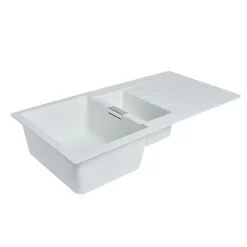 GoodHome Évier en composite de quartz blanc 1,5 bacs à encastrer Torla