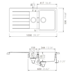 GoodHome Évier en composite de quartz blanc 1,5 bacs à encastrer Torla