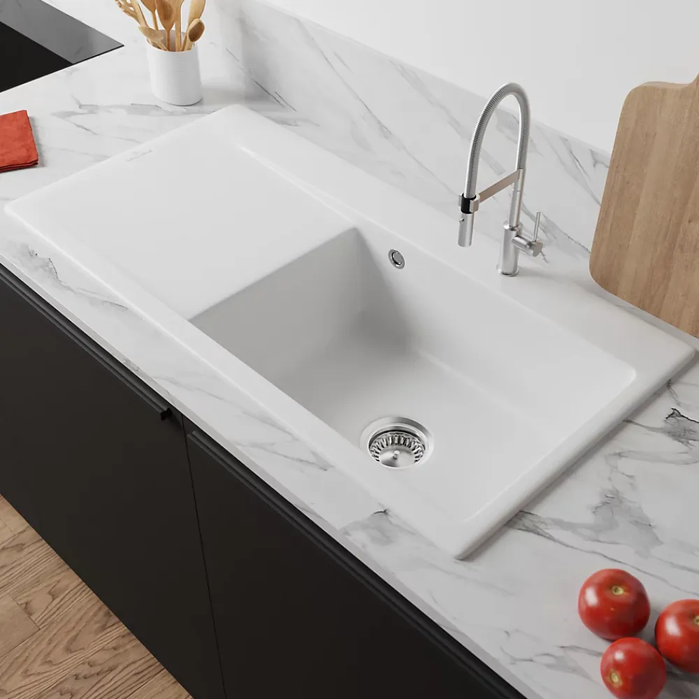 Evier Et Robinet De Buanderie|Villeroy & Boch Évier en céramique 1 cuve à droite à encastrer Subway Style blanc mat
