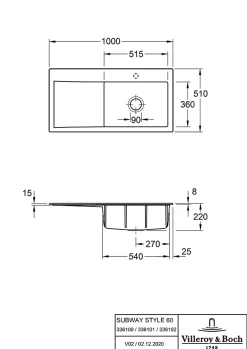 Evier Et Robinet De Buanderie|Villeroy & Boch Évier en céramique 1 cuve à droite à encastrer Subway Style blanc mat