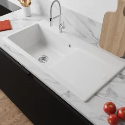 Villeroy & Boch Évier en céramique 1 cuve à gauche à encastrer Subway Style blanc mat
