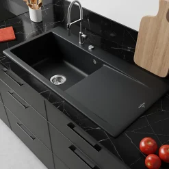 Villeroy & Boch Évier en céramique 1 cuve à gauche à encastrer Subway Style noir lisse