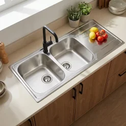 Cooke & Lewis Évier en inox finition nid d'abeille 2 bacs à encastrer Lyell