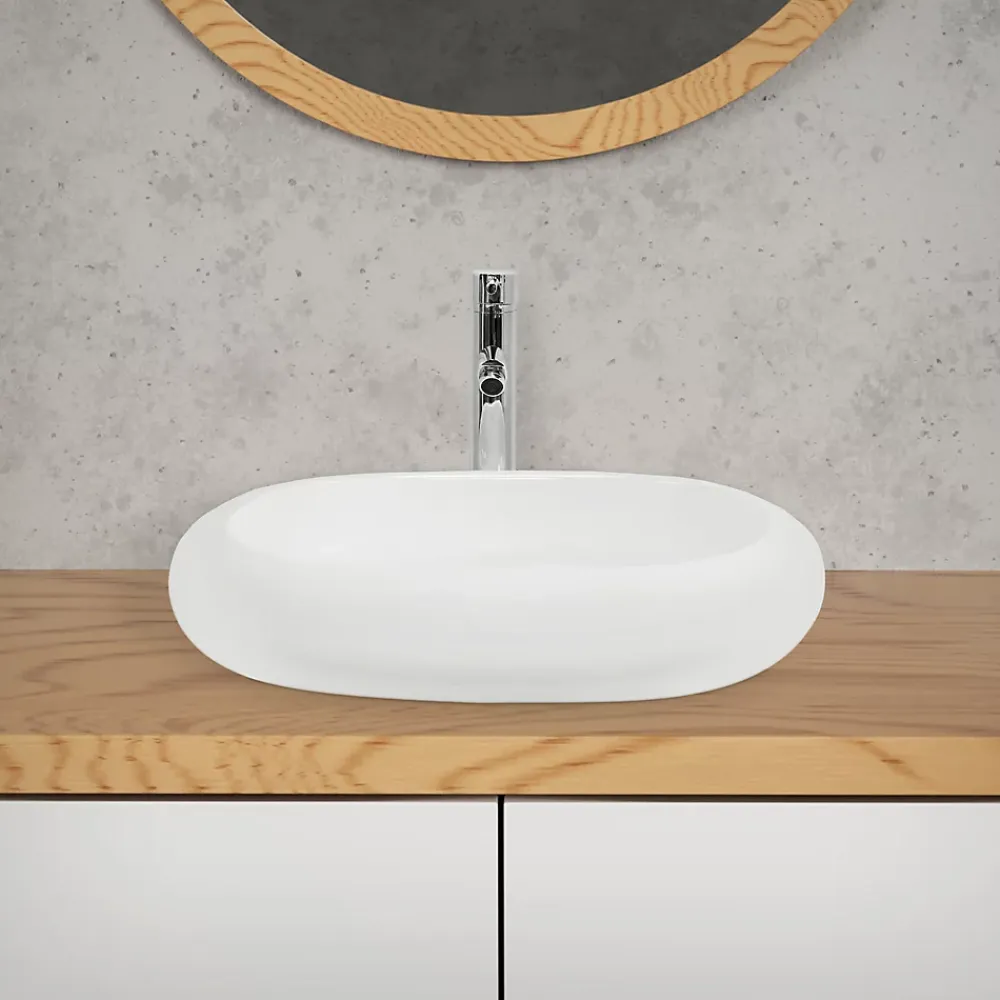 ECD Germany Évier lavabo vasque a poser ovale céramique lave-mains salle de bain 630x420 mm