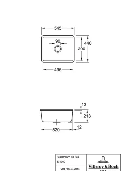 Evier Et Robinet De Buanderie|Villeroy & Boch Évier sous-plan en céramique 1 cuve à encastrer Subway blanc brillant