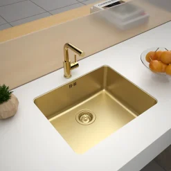 Evier Et Robinet De Buanderie|Essebagno Évier sous-plan en inox finition or 1 bac à encastrer Inoxa 54