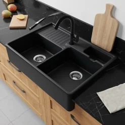 Villeroy & Boch Évier timbre d'office de cuisine à poser 2 bacs Tradition céramique noir mat