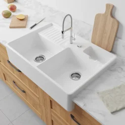 Evier Et Robinet De Buanderie|Villeroy & Boch Évier timbre d'office de cuisine à poser 2 bacs Tradition céramique blanc brillant