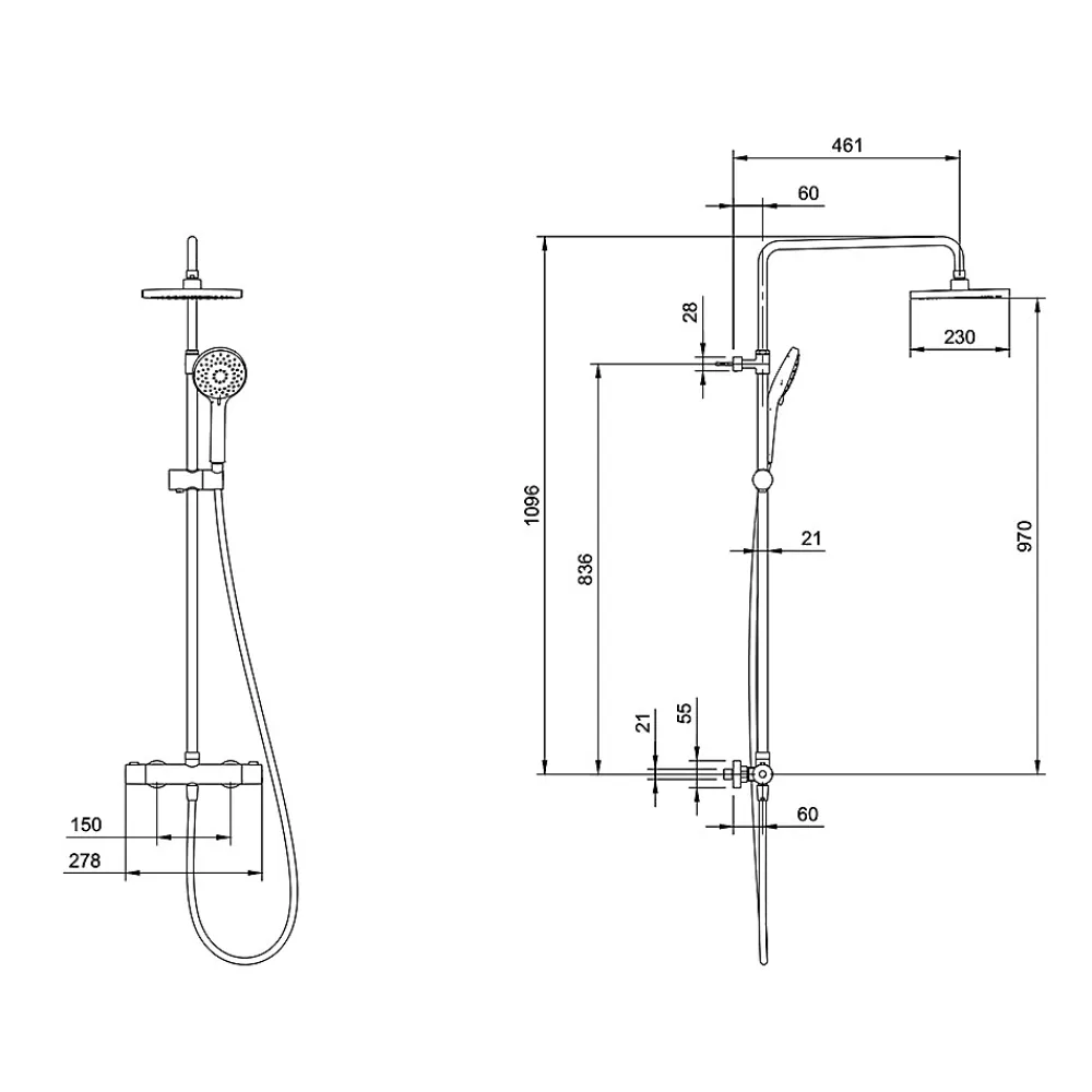 Villeroy & Boch Colonne de douche 230, avec mitigeur thermostatique et douchette 3 jets Chrome
