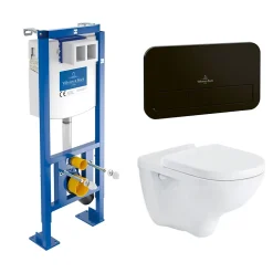 Wc Suspendu|Villeroy & Boch Pack Bâti-support autoportant ViConnect + Plaque de commande noir mat + Cuvette suspendue O.Novo