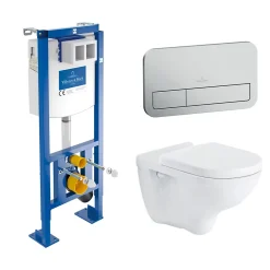 Wc Suspendu|Villeroy & Boch Pack Bâti-support autoportant ViConnect + Plaque de commande chromée mat + Cuvette suspendue O.Novo