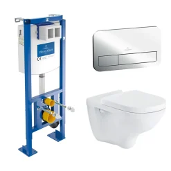 Villeroy & Boch Pack Bâti-support autoportant ViConnect + Plaque de commande chromée + Cuvette suspendue O.Novo
