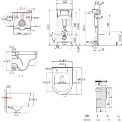 Villeroy & Boch Pack WC Bâti-support sol mur + WC SAT sans bride + Abattant SoftClose + Plaque noire (VCNSAT4)