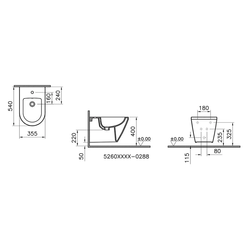 Bidet|Vitra Integra bidet suspendu et trop-plein, 35,5x54 cm, blanc (7042-003-0288)
