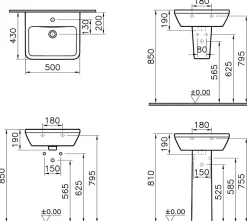 Lavabo|Vitra Integra Lavabo suspendu 50x43 cm avec trou pour robinetterie au milieu, Blanc (7048-003-0001)