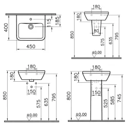 Lavabo|Vitra Integra Lavabo 45x40 cm avec trou pour robinetterie au milieu, Blanc (7047-003-0001)
